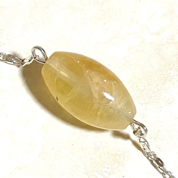 2/$20, Yellow Prehnite Stainless Necklace, Genuine Barrel Gemstone Bar Pendant - Picture 7 of 9